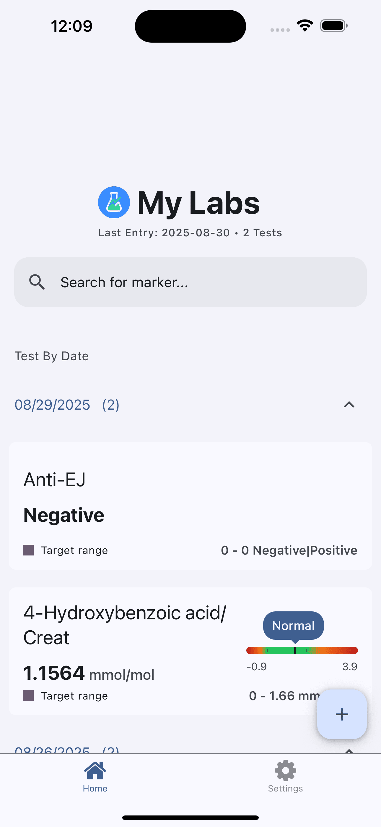 TrackMyLabs app: biomarker ranges and trends